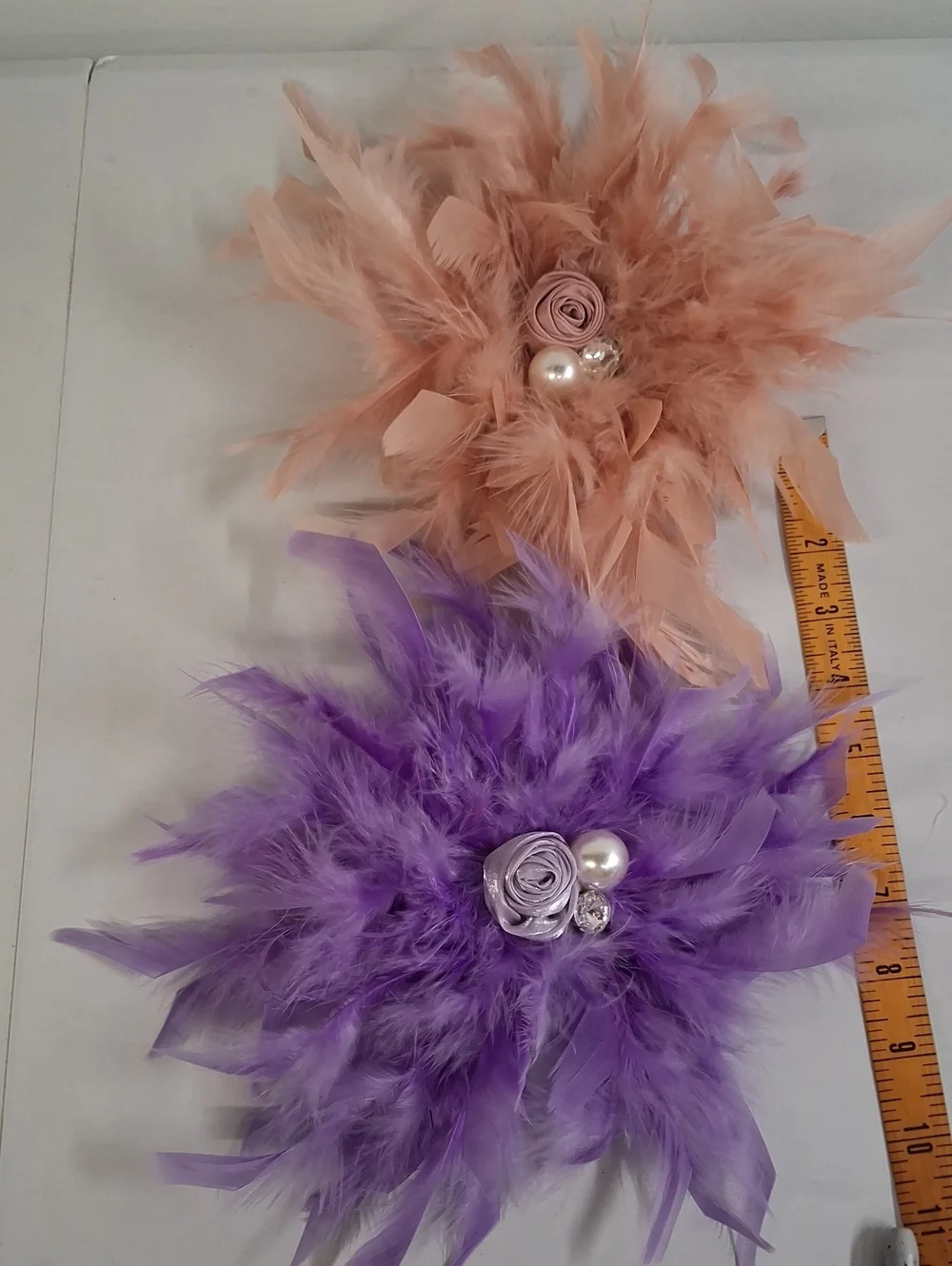 2 Feather Flower Brooch/Hair Clip - Purple and Blush